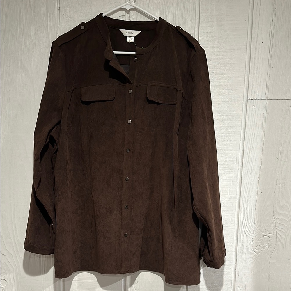 CJ Banks Brown Suede Button Down Shirt